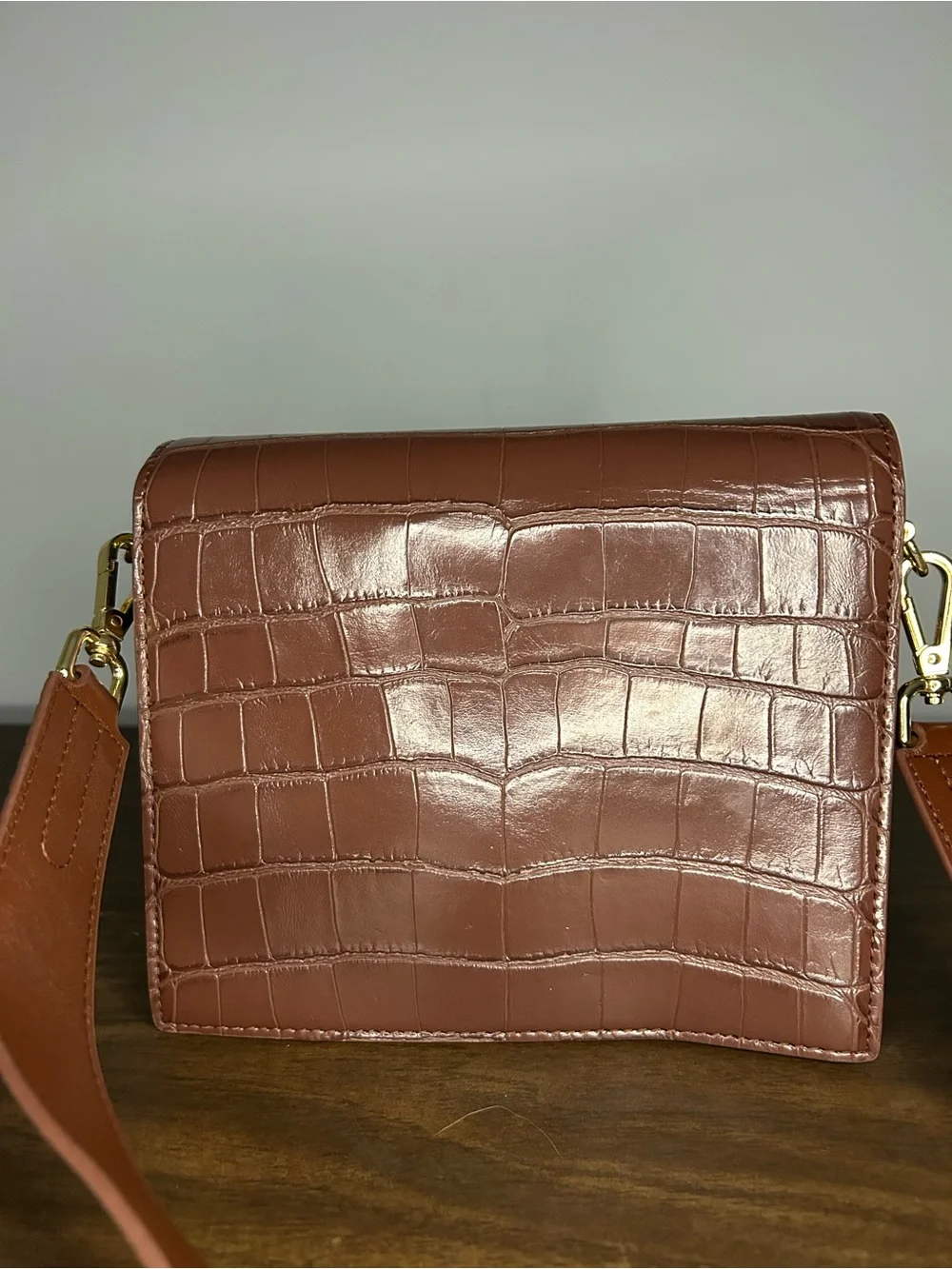JW PEI Brown Croc Embossed Vegan Leather Crossbody Bag